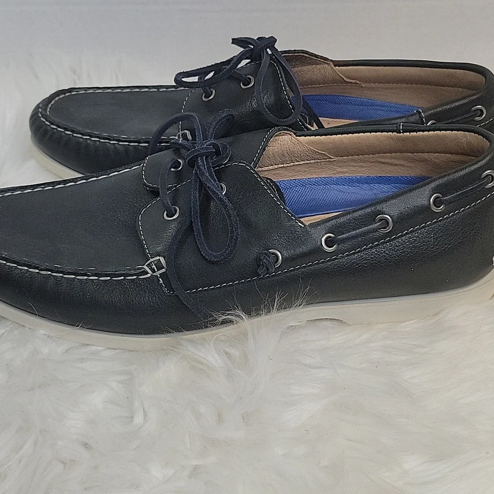 Johnston‎ & Murphy Dark Blue Leather Boat Shoes with Memory Foam Size 10.5 NWOT